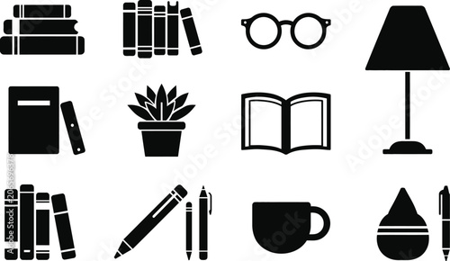 Stationery vector icons of office supplies for work desk