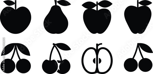 Fruit vector illustration set silhouette collection food icons