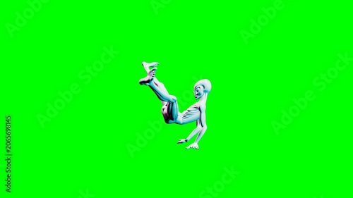 alien dancing energetic breakdance moves on green screen. 4K Video