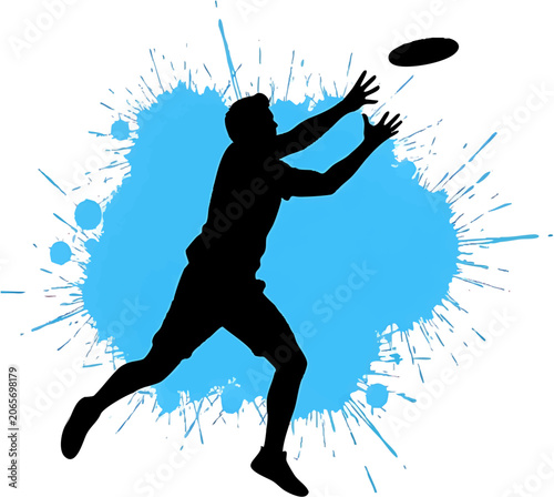 Foto Vector design silhouette of a man playing ultimate frisbee catching a disc with