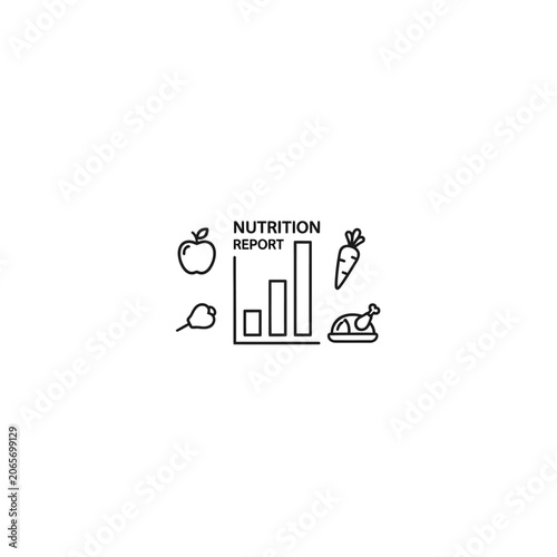 Comprehensive nutrition report with data and food icons.