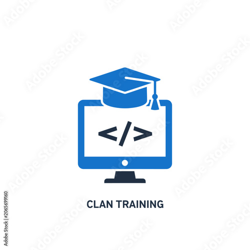 Computer monitor with coding symbols and a graduation cap.