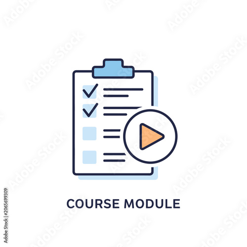 Course module icon with checklist and play button.
