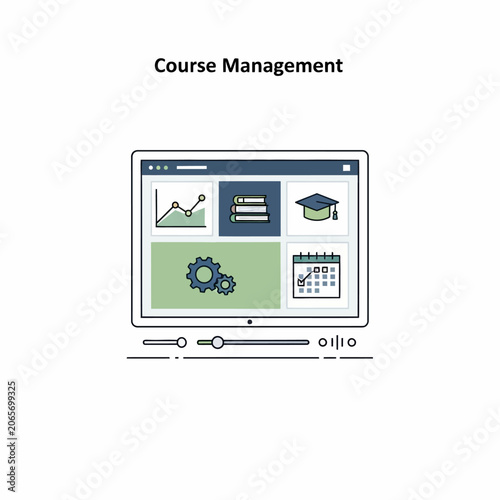 Course management dashboard on computer monitor icon.