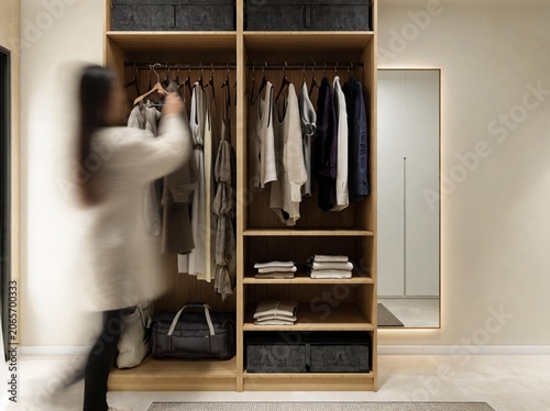 Foto vestidor de casa de lujo con armarios de diseño