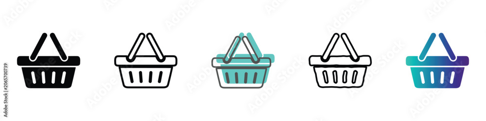Fototapeta premium Collection of shopping basket icons in various styles and colors