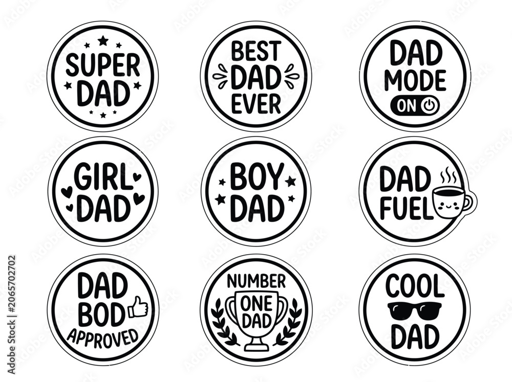 Obraz premium Funny Dad Quote Sticker Sheet, Best Dad Ever Father Typography Badge Coloring Book Outline Sticker Vector Set
