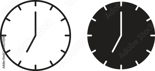 Foto Clock seven icon flat and stroke style pack on white background