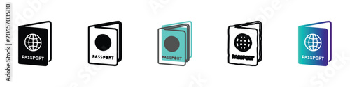 Foto Collection of passport icons in various styles and colors for travel and identif