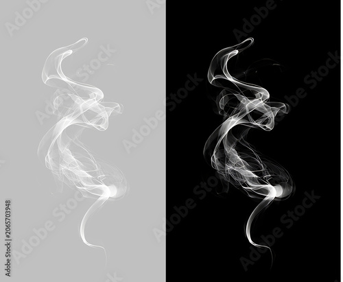 Floating Smoke Overlay Elements, Abstract White Vapor Swirls on Black Background, Transparent Atmospheric Effect Resource Set