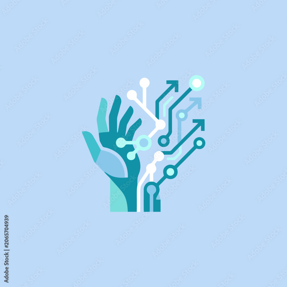 Fototapeta premium A digital hand icon representing advanced artificial intelligence technology