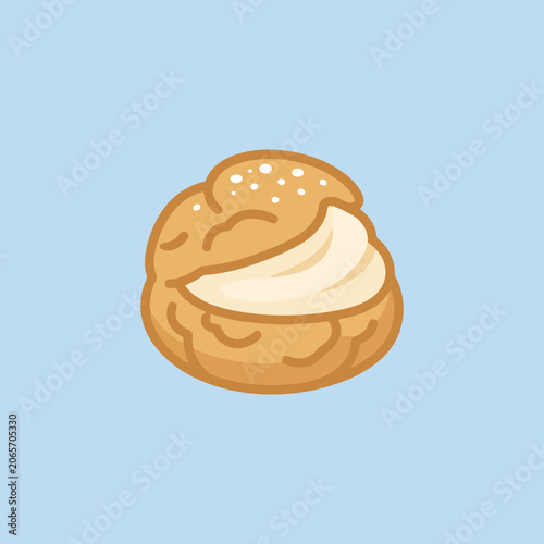 Foto A single cream puff pastry sits on a light blue background