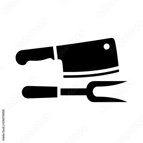 Meat cleaver and carving fork icons