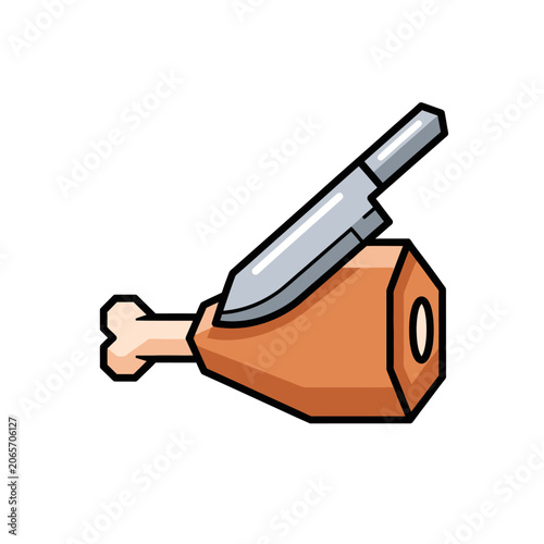 Meat cleaver slicing through a roasted meat leg icon.