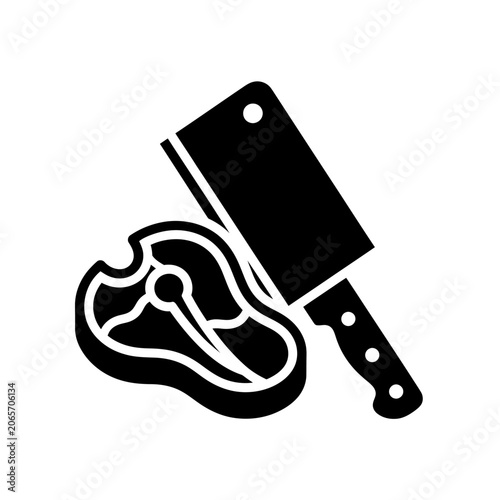 Meat cleaver and steak icon for butcher shop.
