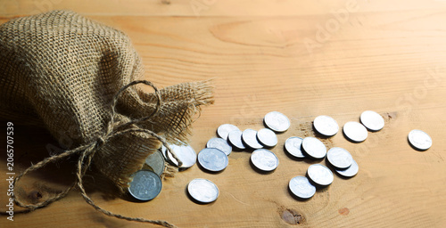 Billede på lærred Silver coins in the bag