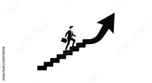 Photos Businessperson Climbing Steps Silhouette Against White Background