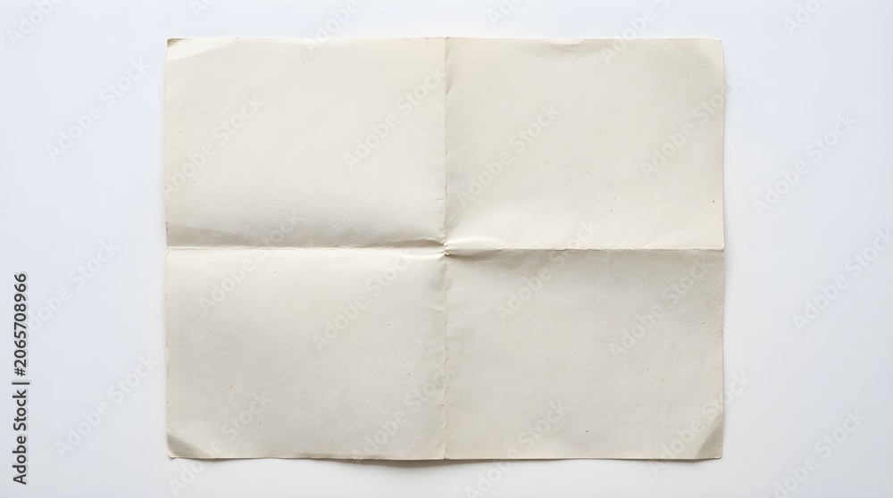 Fototapeta premium Old vintage paper texture with cross fold marks isolated on white background