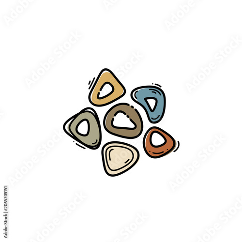 Hand drawn colorful stones and pebbles in flat vector style