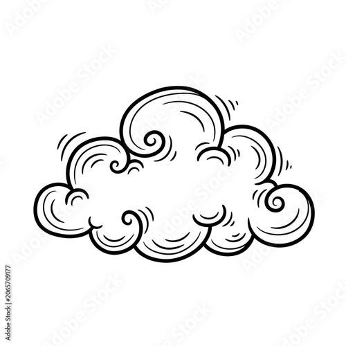 Hand drawn stylized cloud line art on white background
