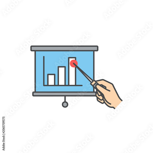 Hand pointing at bar graph on projection screen icon