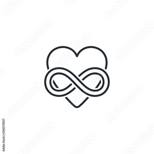Heart intertwined with infinity symbol icon on white background