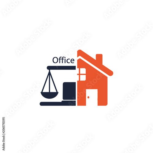 Home office icon with scales of justice and laptop