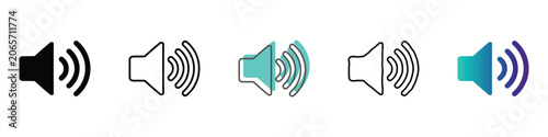 Valokuva Collection of speaker icons representing sound volume levels and audio output