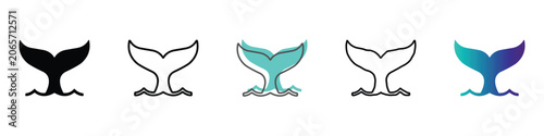 Quadro su tela Whale tail fin diving into ocean waves, a symbol of marine life