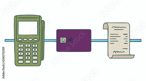 Slika na platnu Payment transaction process with POS terminal, credit card, and receipt illustra