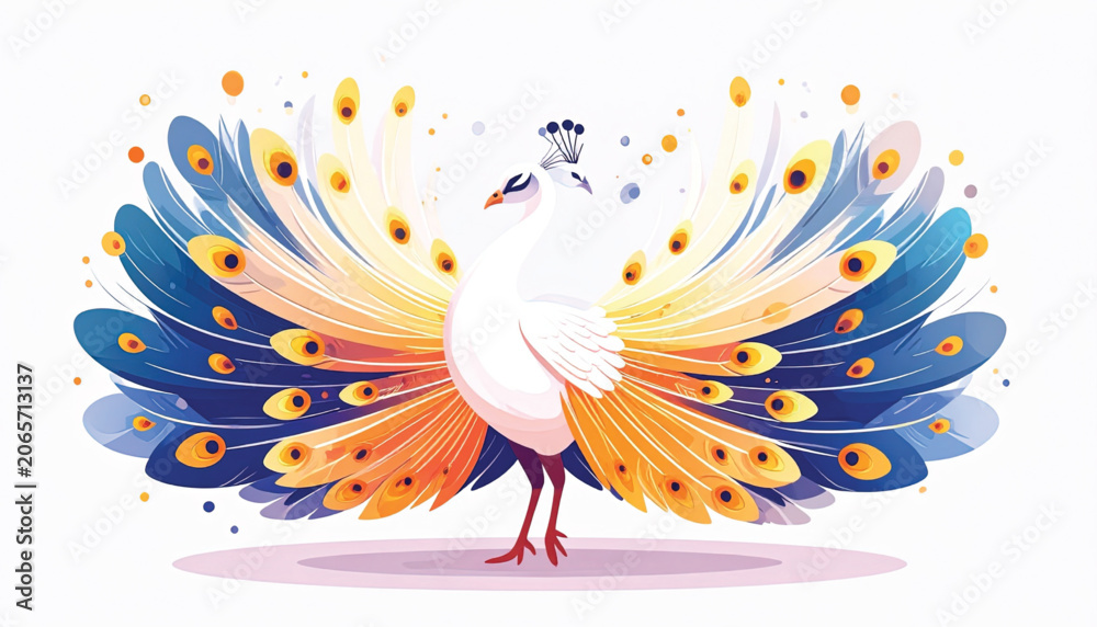 Fototapeta premium Colorful Peacock Spreads Its Tail Feathers.