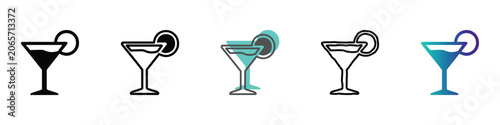 Slika na platnu Collection of stylized cocktail glass icons with lemon garnish