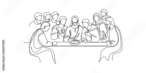 Foto The last supper with jesus and his disciples at a dining table line art illustra
