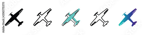 Collection of diverse airplane icons in various styles and colors