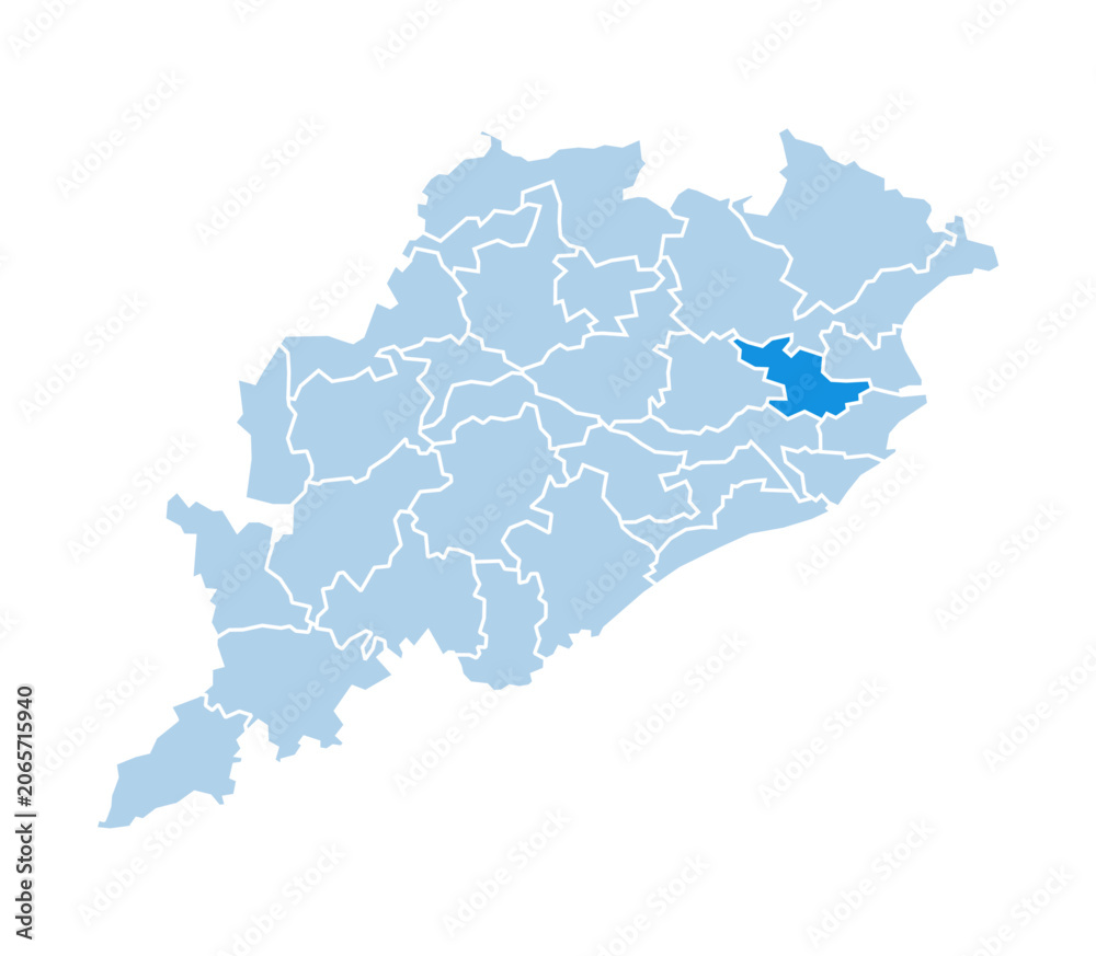 Fototapeta premium Jeypore highlighted in blue on Odisha state map