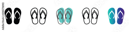 Bild auf Leinwand Collection of simple flip-flop icons in various styles and colors