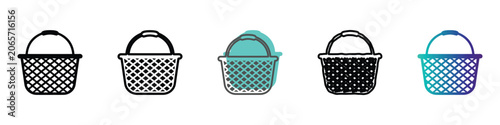 Schilderij op canvas Collection of five woven basket icons in various styles and colors