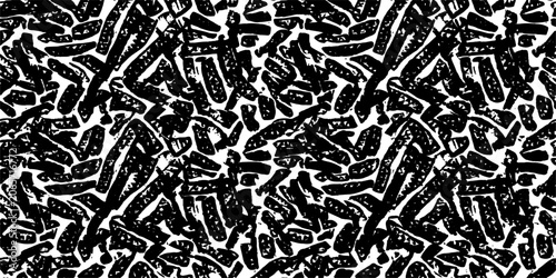 Canvastavla A vibrant and energetic abstract pattern composed of dynamic black brushstrokes on a crisp white background, creating a visually stimulating and modern graphic texture