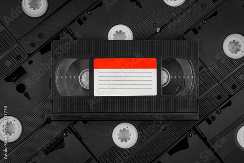 Vintage black videotape with blank sticker