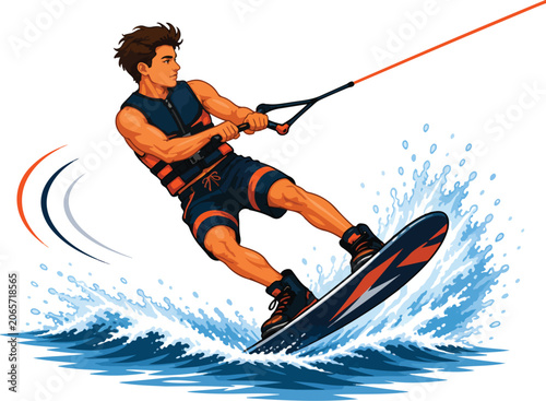 Canvastavla Man wakeboarding on water with splashes wakeboarder