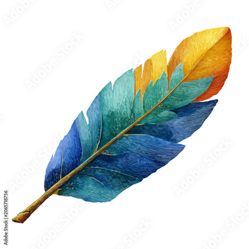Parrots Feather, watercolor clipart isolated on white background