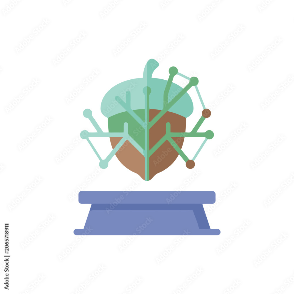 Obraz premium A digital acorn icon sits on a small blue platform base