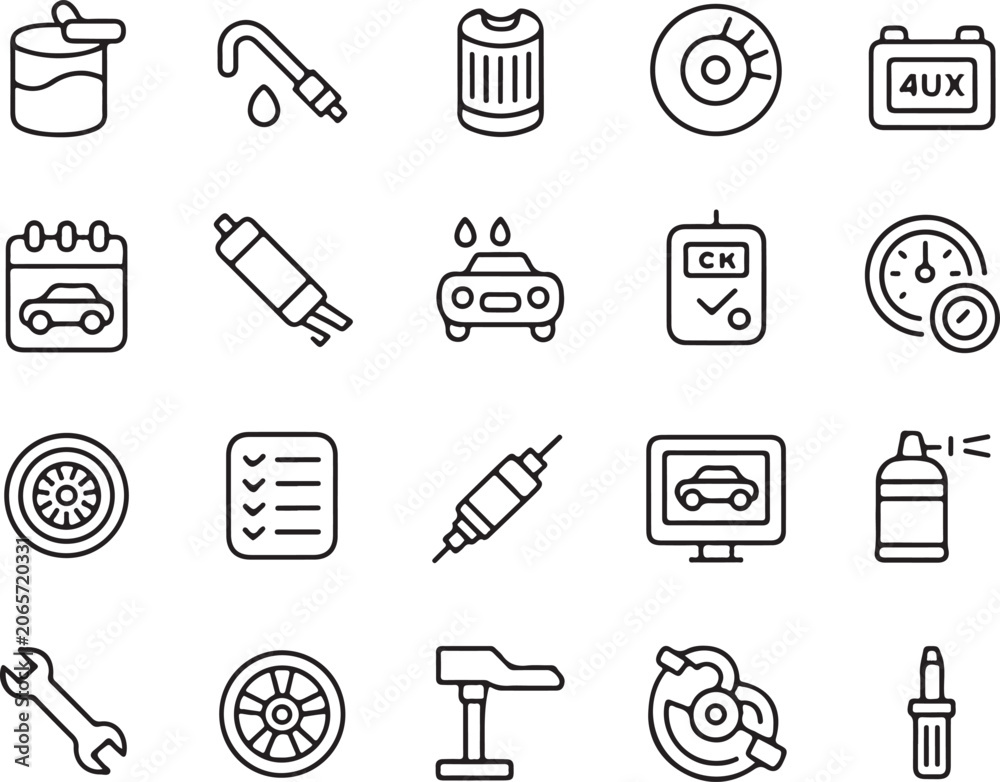 Fototapeta premium car repair and maintenance line icons for garage use