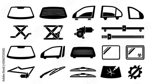 Cuadro en lienzo Car glass and window repair vector silhouette icon set featuring windshields reg