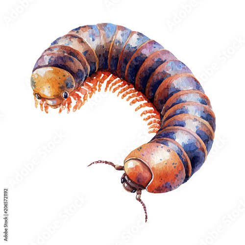Tableau sur toile Watercolor clipart of Millipede, isolated on white background