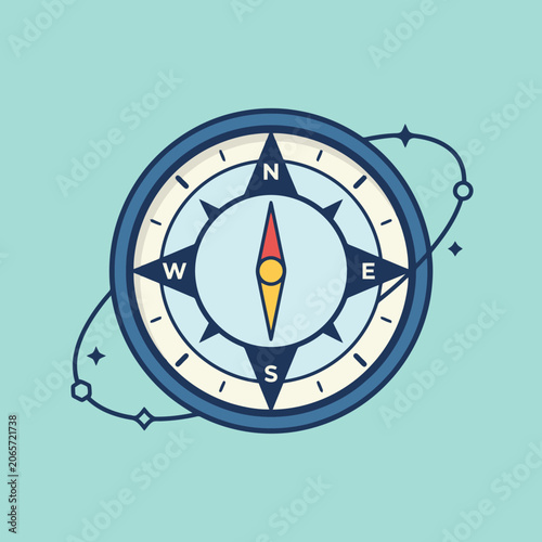 Fotografie A flat vector illustration of a classic navigational compass icon