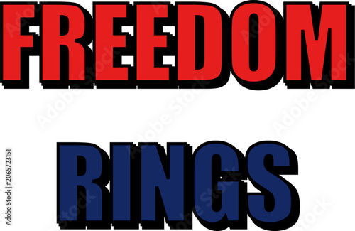 Bold red and blue freedom rings text design isolated on transparent background