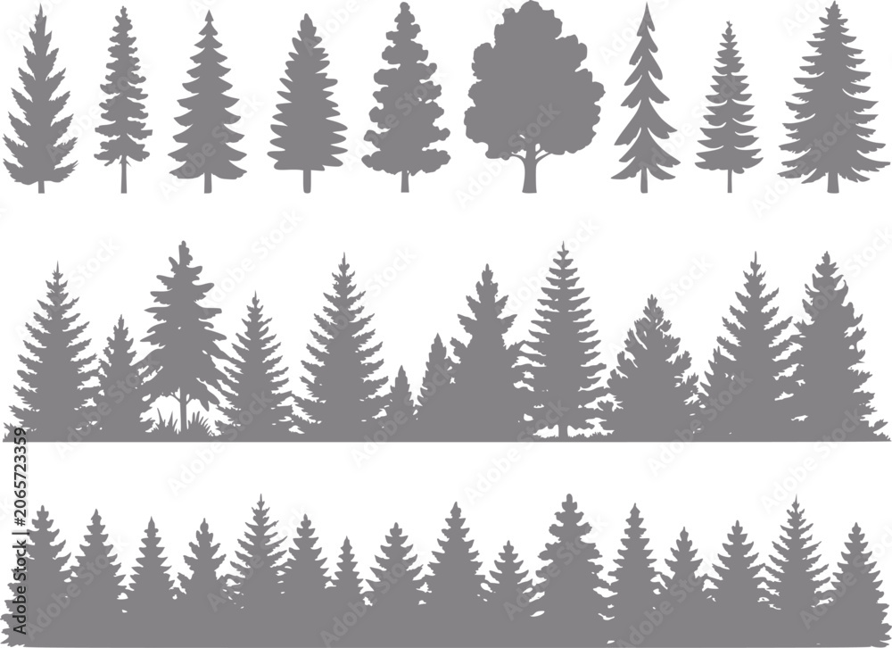 Obraz premium Collection of stylized evergreen and deciduous tree silhouettes