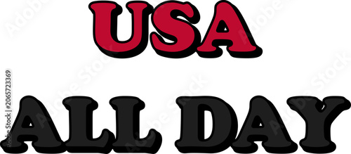Usa all day bold red and black text vector isolated on transparent background