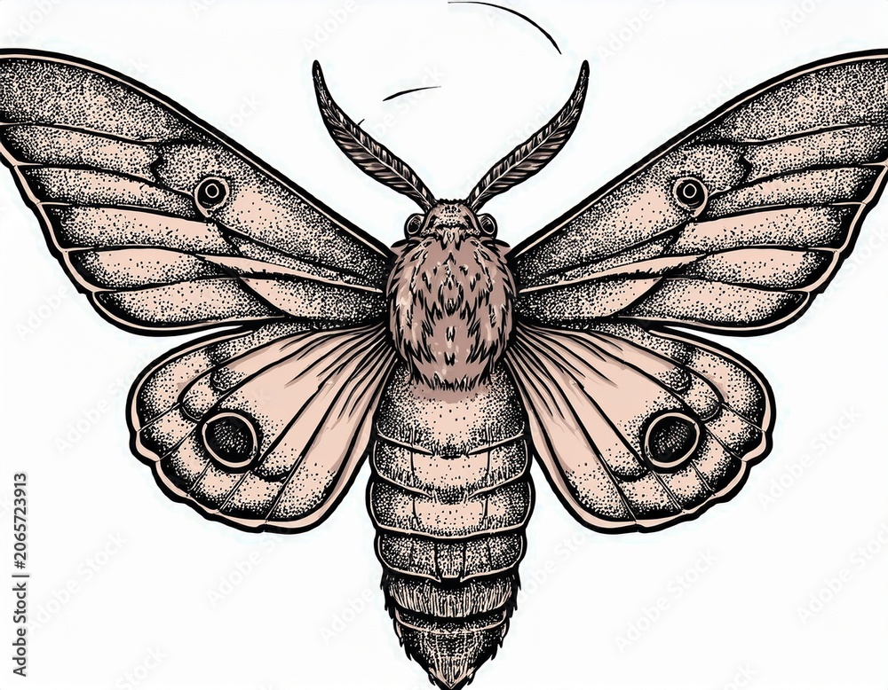 Fototapeta hand drawn butterfly tattoo dotwork tattoo hummingbird hawk moth macroglossum stellatarum lepidoptera